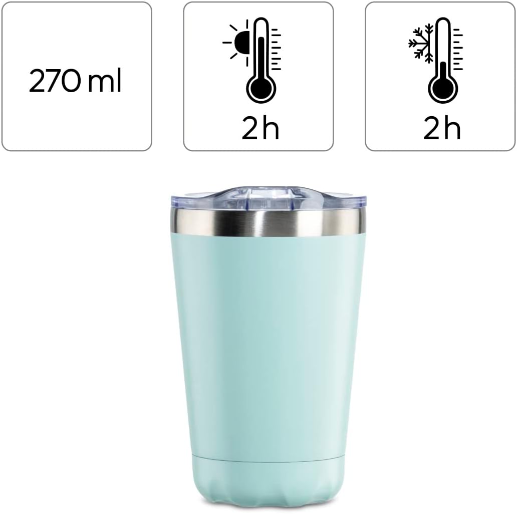 Thermal Mug 270 ml (Insulated Mug with Lockable Drinking Opening, Coffee to Go Mug Keeps Hot for 2 Hours/Cold for 2 Hours, To Go Mug with Screw Cap, Stainless Steel Thermal Mug to Go), Pastel