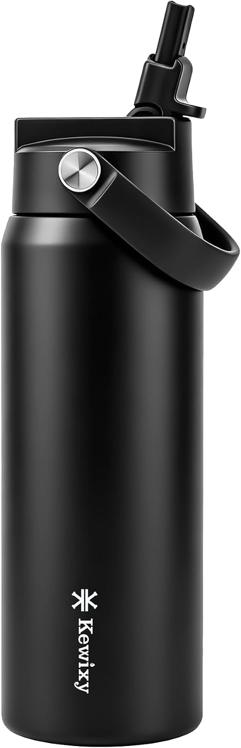 KEWIXY Pickleball Water Bottle 32 oz Insulated, Stainless Steel with Straw, Leak Proof, Keep Cold 24H, Vacuum, Pickleball Gifts for Pickleball Players, Pickleball Lovers, Women Girls Sport