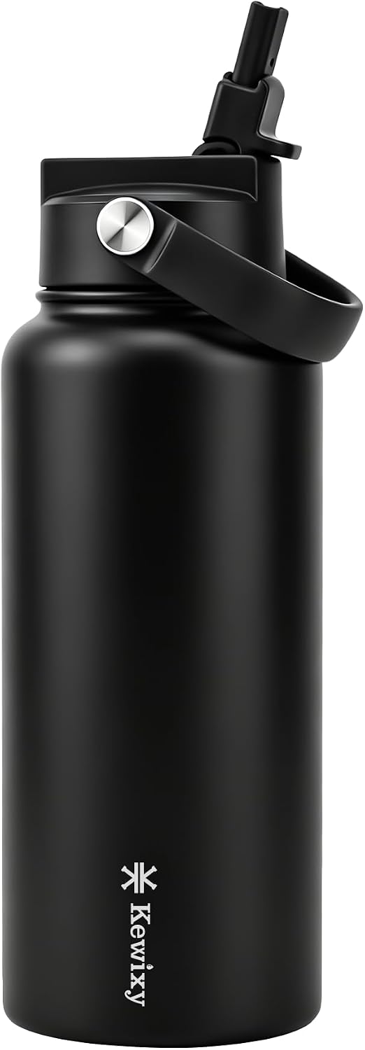 KEWIXY Pickleball Water Bottle 32 oz Insulated, Stainless Steel with Straw, Leak Proof, Keep Cold 24H, Vacuum, Pickleball Gifts for Pickleball Players, Pickleball Lovers, Women Girls Sport