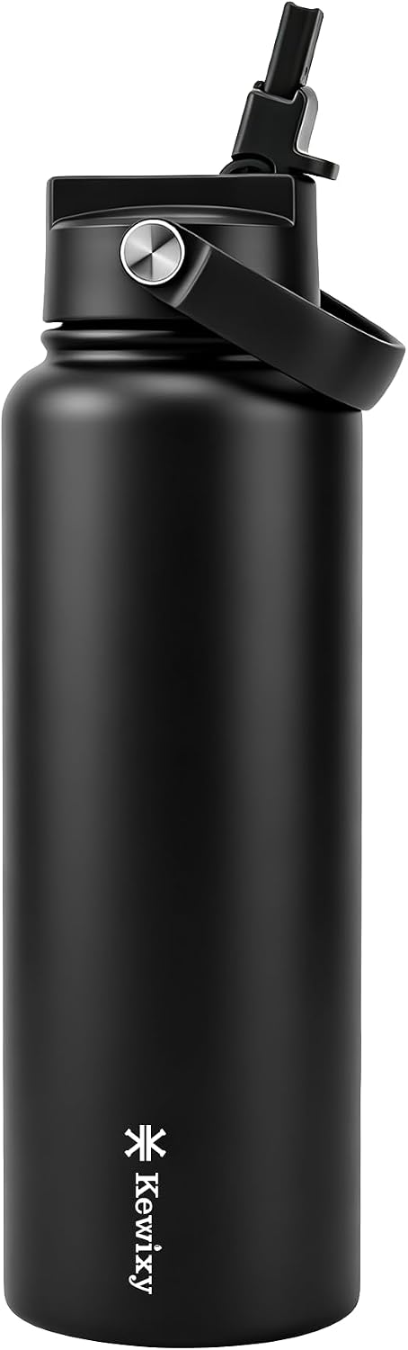 KEWIXY Pickleball Water Bottle 32 oz Insulated, Stainless Steel with Straw, Leak Proof, Keep Cold 24H, Vacuum, Pickleball Gifts for Pickleball Players, Pickleball Lovers, Women Girls Sport
