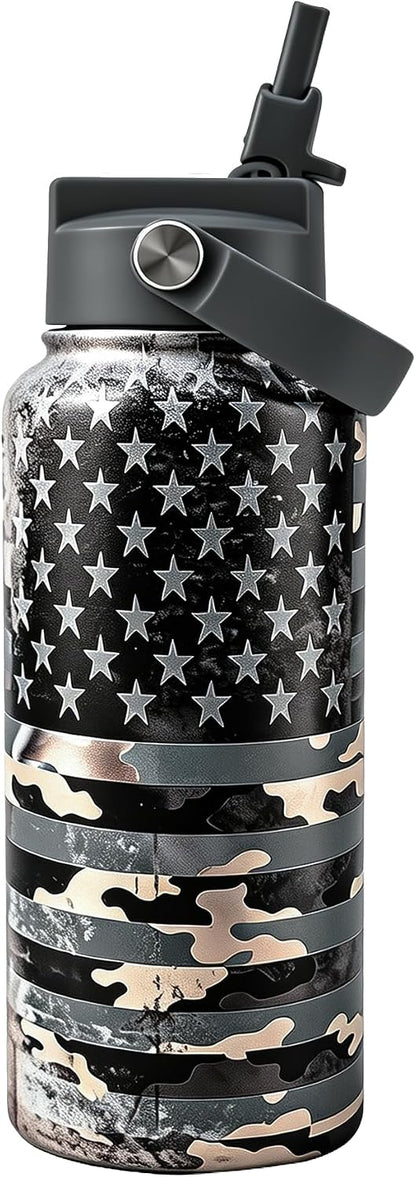 KEWIXY Pickleball Water Bottle 32 oz Insulated, Stainless Steel with Straw, Leak Proof, Keep Cold 24H, Vacuum, Pickleball Gifts for Pickleball Players, Pickleball Lovers, Women Girls Sport