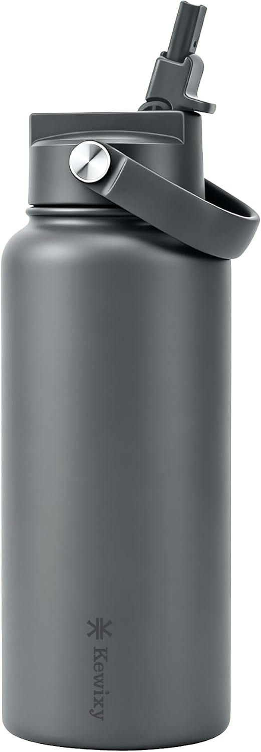 KEWIXY Pickleball Water Bottle 32 oz Insulated, Stainless Steel with Straw, Leak Proof, Keep Cold 24H, Vacuum, Pickleball Gifts for Pickleball Players, Pickleball Lovers, Women Girls Sport