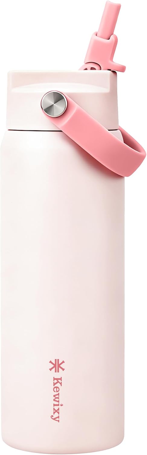 KEWIXY Pickleball Water Bottle 32 oz Insulated, Stainless Steel with Straw, Leak Proof, Keep Cold 24H, Vacuum, Pickleball Gifts for Pickleball Players, Pickleball Lovers, Women Girls Sport