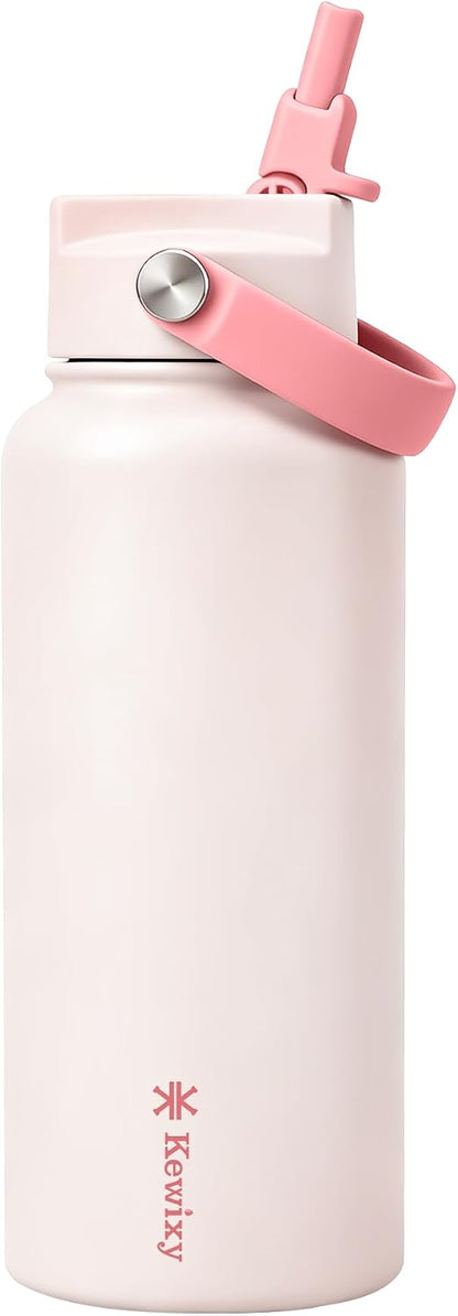 KEWIXY Pickleball Water Bottle 32 oz Insulated, Stainless Steel with Straw, Leak Proof, Keep Cold 24H, Vacuum, Pickleball Gifts for Pickleball Players, Pickleball Lovers, Women Girls Sport