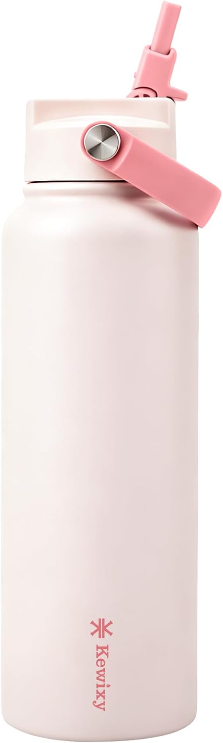 KEWIXY Pickleball Water Bottle 32 oz Insulated, Stainless Steel with Straw, Leak Proof, Keep Cold 24H, Vacuum, Pickleball Gifts for Pickleball Players, Pickleball Lovers, Women Girls Sport