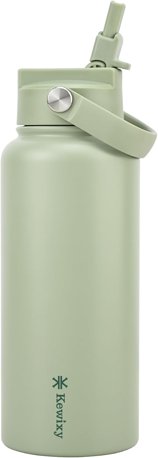 KEWIXY Pickleball Water Bottle 32 oz Insulated, Stainless Steel with Straw, Leak Proof, Keep Cold 24H, Vacuum, Pickleball Gifts for Pickleball Players, Pickleball Lovers, Women Girls Sport
