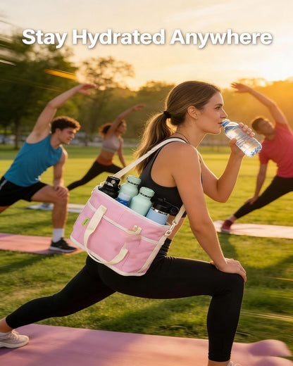 Portable 4 Compartment Insulated Drink Tote, Family Size Cup Carrier with Handle & Adjustable Shoulder Strap, Reusable Bag for Coffee Tumblers Bottles Outdoor Commute