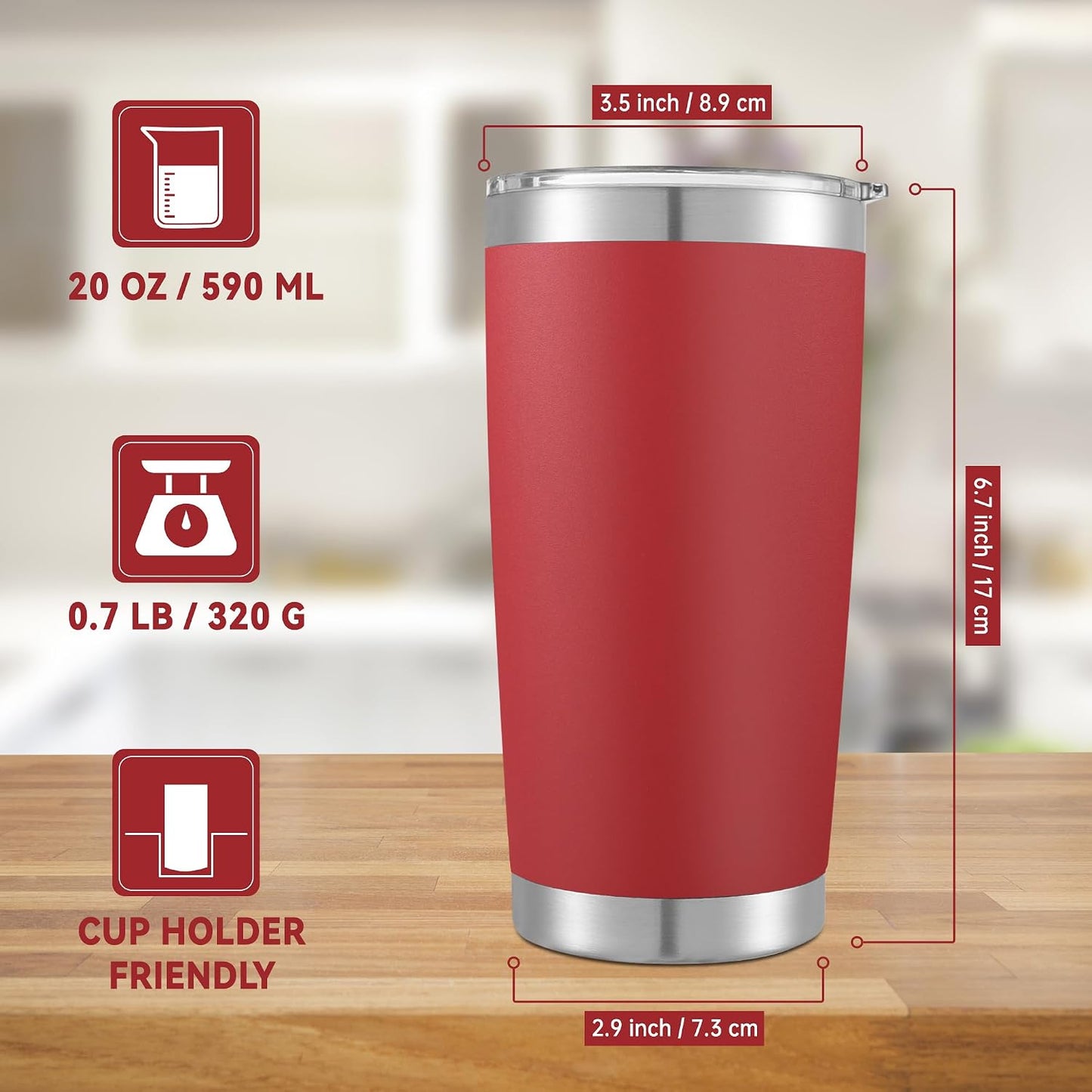 20 oz Tumblers Stainless Steel Tumbler with Lid, 1 Pack | Orange, 20oz Insulated Coffee Mug, Double Wall Vacuum, Powder Coated Cup, for Hot and Cold Drinks
