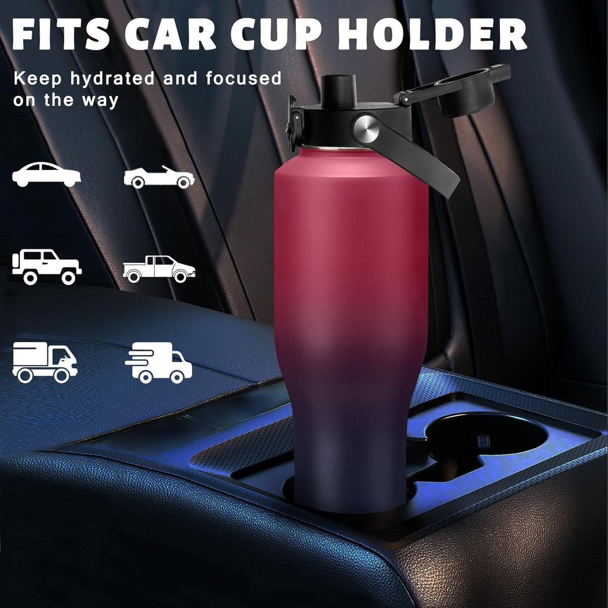 40 oz Insulated Water Bottle with Straw Lid & Pop-up Spout Lid, Carrier Bag
