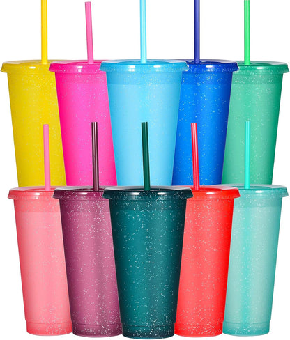 Tumbler with Straw and Lid,Water Bottle Iced Coffee Travel Mug Cup,Reusable Plastic Cups,Perfect for Parties,Birthdays,24oz-5 Pack (Rainbow, 5pack)