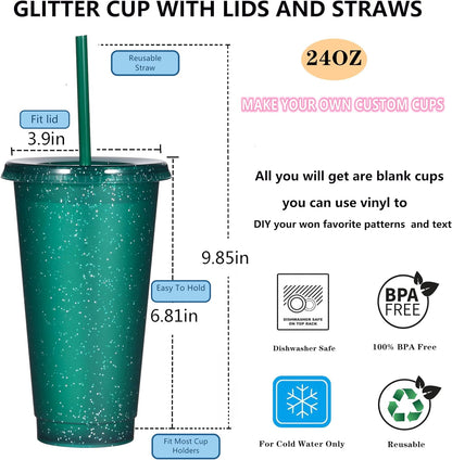 Tumbler with Straw and Lid,Water Bottle Iced Coffee Travel Mug Cup,Reusable Plastic Cups,Perfect for Parties,Birthdays,24oz-5 Pack (Rainbow, 5pack)