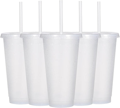 Tumbler with Straw and Lid,Water Bottle Iced Coffee Travel Mug Cup,Reusable Plastic Cups,Perfect for Parties,Birthdays,24oz-5 Pack (Rainbow, 5pack)