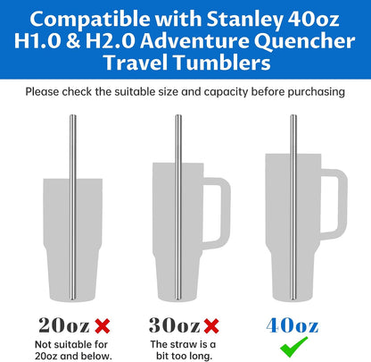 8PCS Stainless Steel Straws Fit for 40oz Stanley Tumblers, Silver