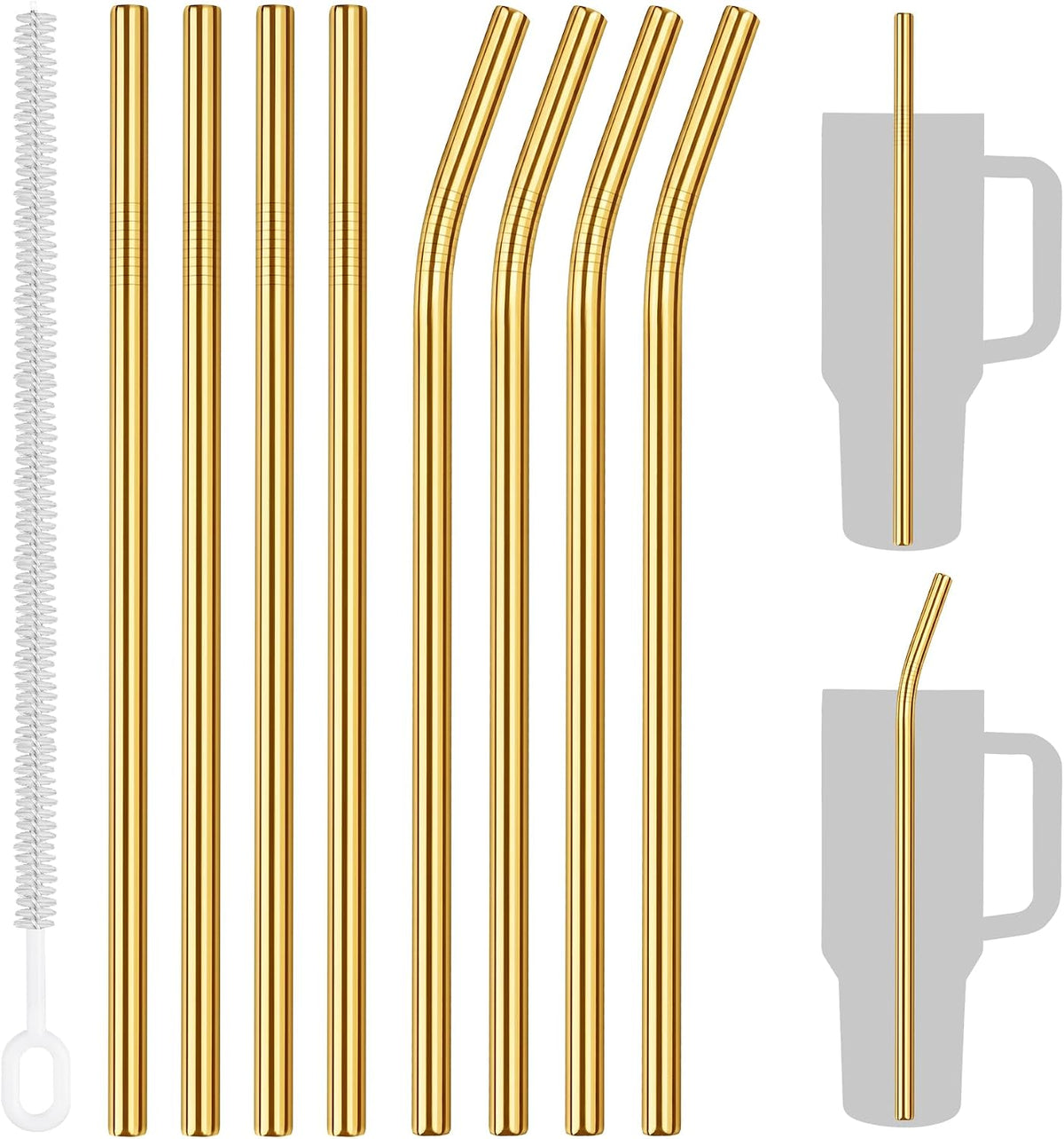 8PCS Stainless Steel Straws Fit for 40oz Stanley Tumblers, Silver