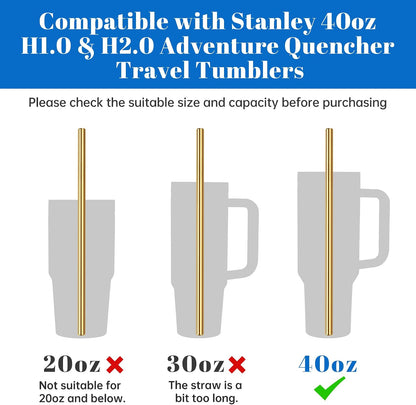 8PCS Stainless Steel Straws Fit for 40oz Stanley Tumblers, Silver