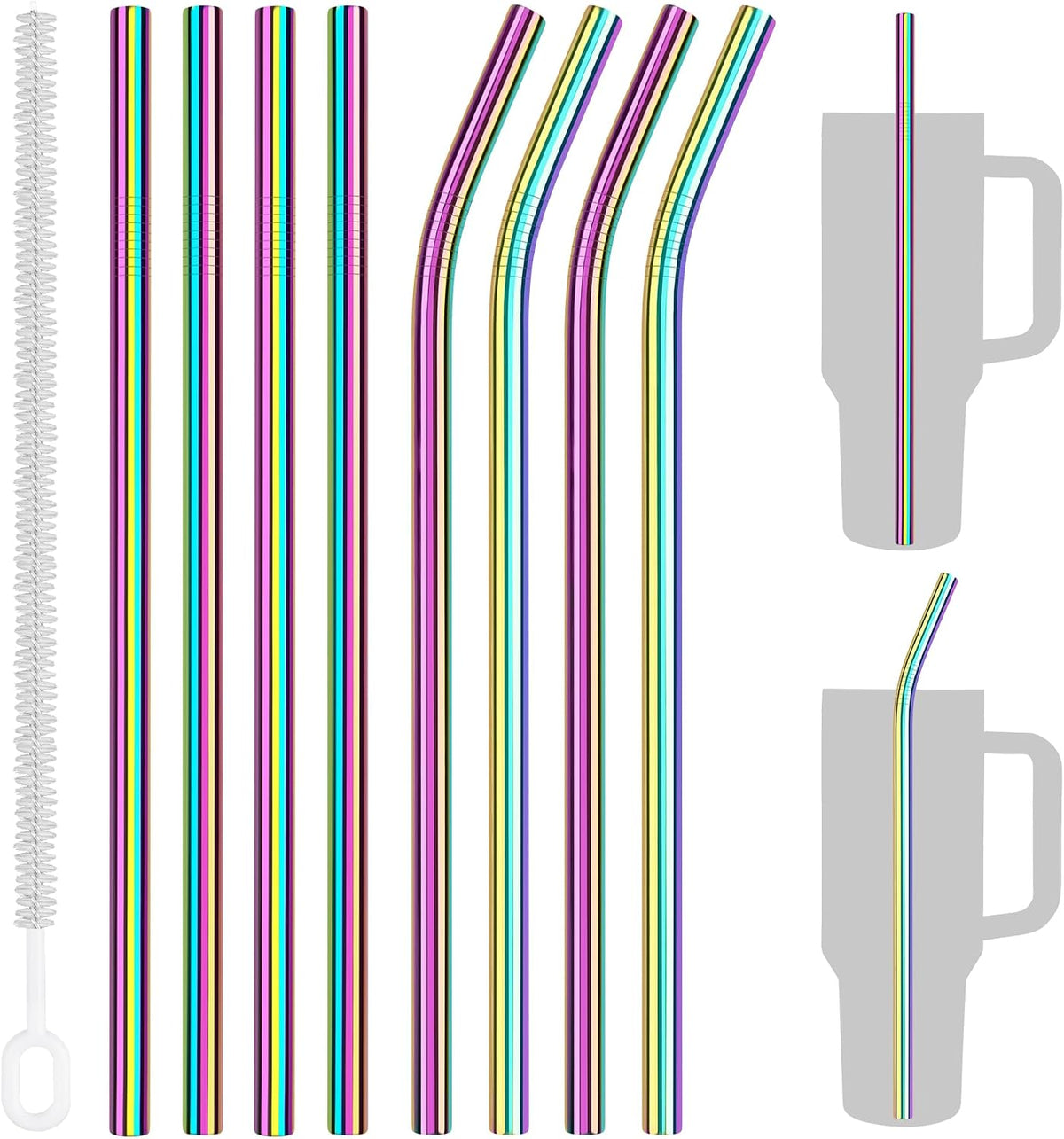 8PCS Stainless Steel Straws Fit for 40oz Stanley Tumblers, Silver
