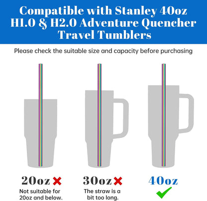 8PCS Stainless Steel Straws Fit for 40oz Stanley Tumblers, Silver