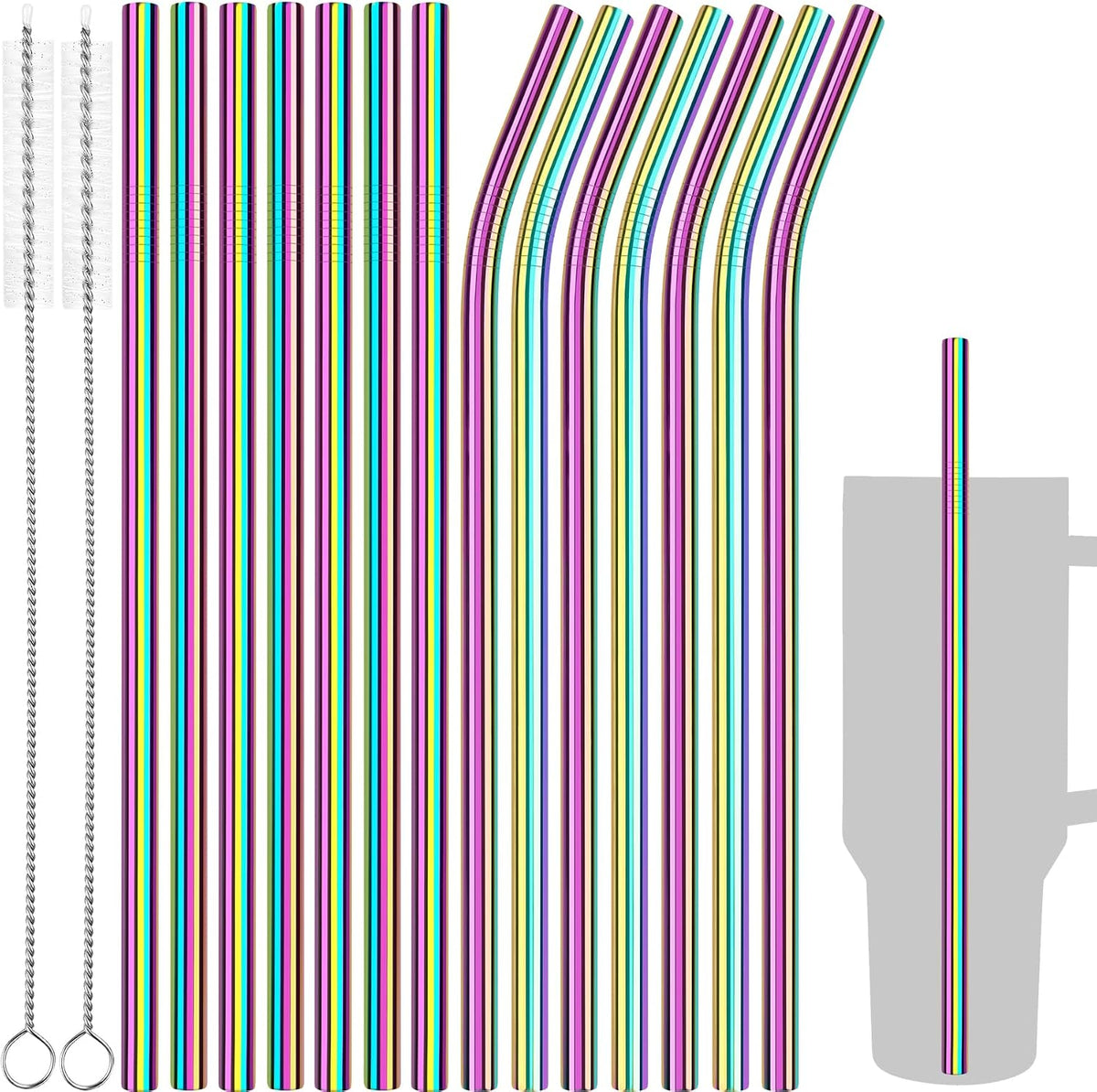 8PCS Stainless Steel Straws Fit for 40oz Stanley Tumblers, Silver