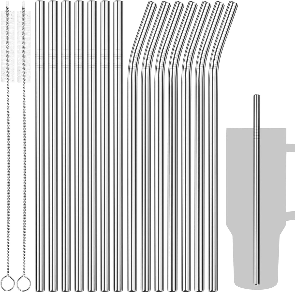 8PCS Stainless Steel Straws Fit for 40oz Stanley Tumblers, Silver