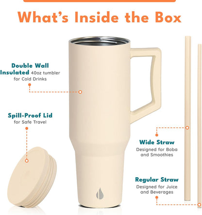 100% Leak Proof 32oz Tumbler with Handle & Straw Travel Mug | Stainless Steel Double Wall Insulated Tumbler for Hot and Cold Beverages with Sip & Straw Lid - Colors B