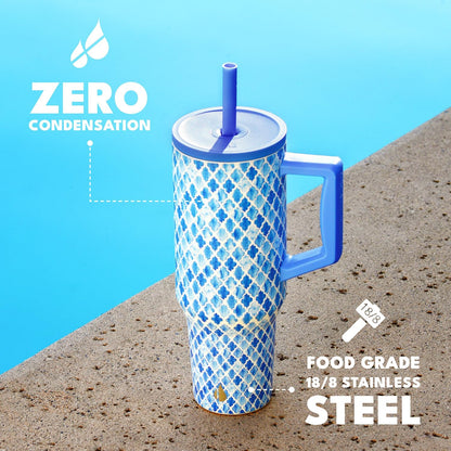 100% Leak Proof 32oz Tumbler with Handle & Straw Travel Mug | Stainless Steel Double Wall Insulated Tumbler for Hot and Cold Beverages with Sip & Straw Lid - Colors B