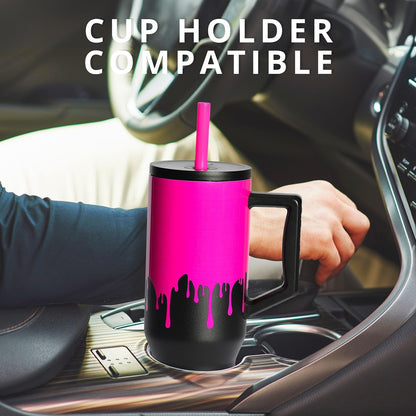 100% Leak Proof 32oz Tumbler with Handle & Straw Travel Mug | Stainless Steel Double Wall Insulated Tumbler for Hot and Cold Beverages with Sip & Straw Lid - Colors B
