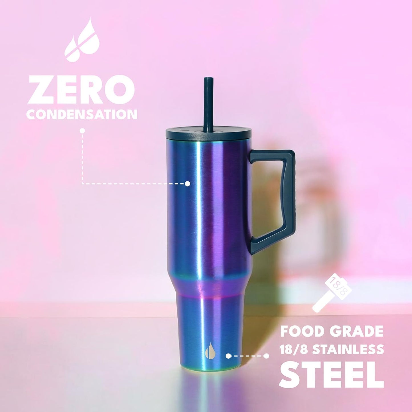 100% Leak Proof 32oz Tumbler with Handle & Straw Travel Mug | Stainless Steel Double Wall Insulated Tumbler for Hot and Cold Beverages with Sip & Straw Lid - Colors B