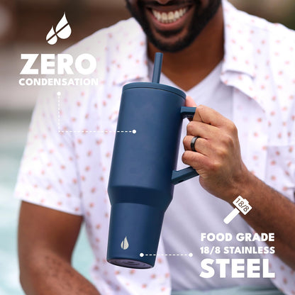 100% Leak Proof 32oz Tumbler with Handle & Straw Travel Mug | Stainless Steel Double Wall Insulated Tumbler for Hot and Cold Beverages with Sip & Straw Lid - Colors B
