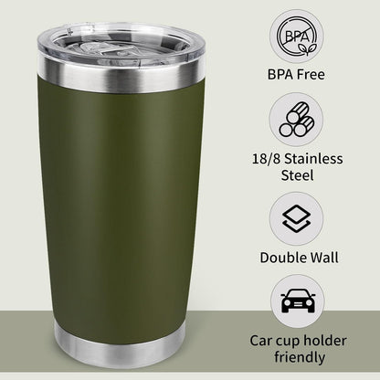 20oz Stainless Steel Tumbler with Lid, Travel Mug - Double Wall Vacuum Powder Coated Cup - Red