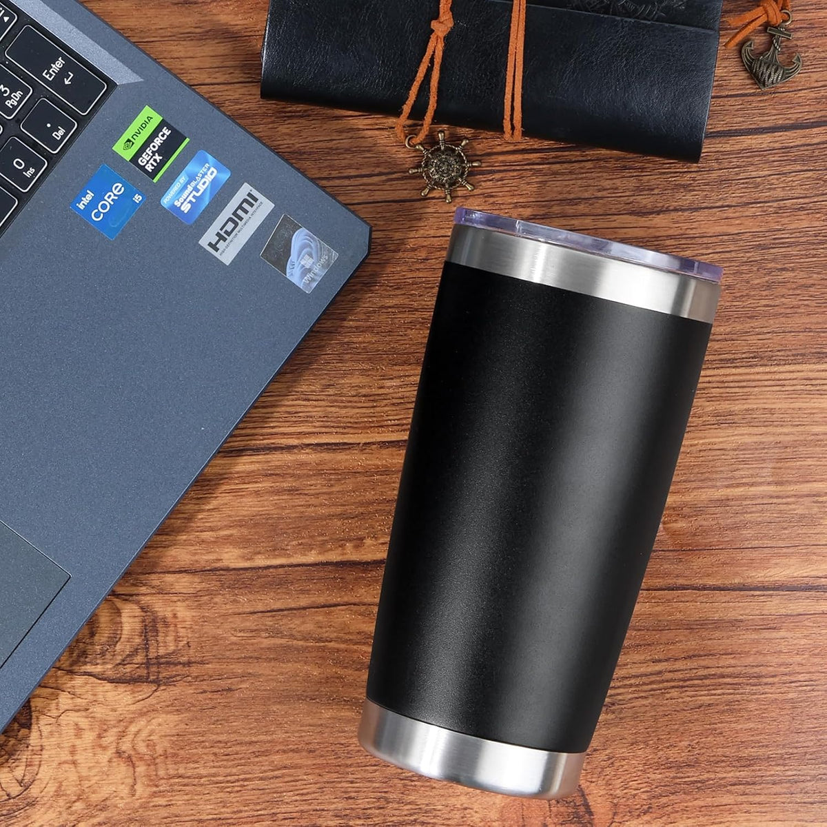 20oz Stainless Steel Tumbler with Lid, Travel Mug - Double Wall Vacuum Powder Coated Cup - Red
