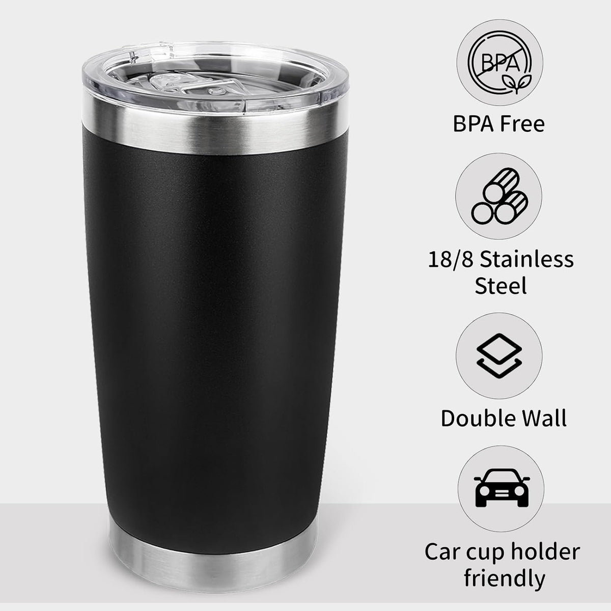 20oz Stainless Steel Tumbler with Lid, Travel Mug - Double Wall Vacuum Powder Coated Cup - Red