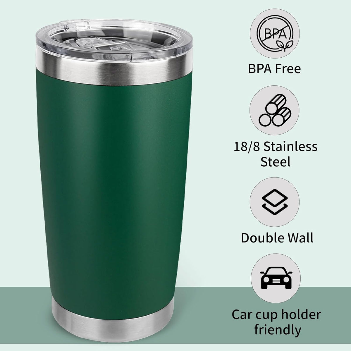 20oz Stainless Steel Tumbler with Lid, Travel Mug - Double Wall Vacuum Powder Coated Cup - Red