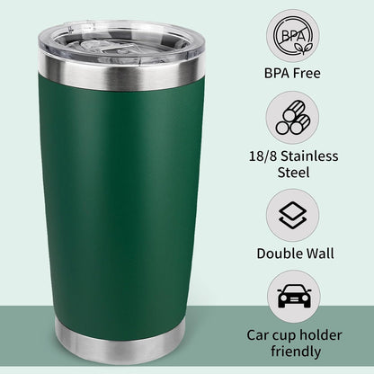 20oz Stainless Steel Tumbler with Lid, Travel Mug - Double Wall Vacuum Powder Coated Cup - Red