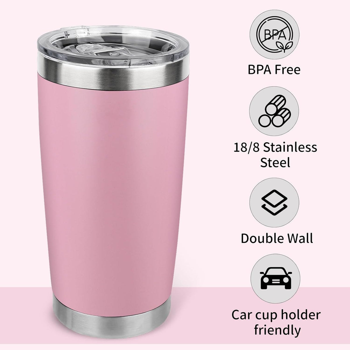 20oz Stainless Steel Tumbler with Lid, Travel Mug - Double Wall Vacuum Powder Coated Cup - Red