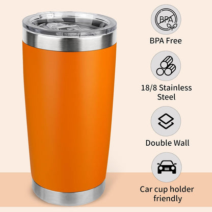 20oz Stainless Steel Tumbler with Lid, Travel Mug - Double Wall Vacuum Powder Coated Cup - Red
