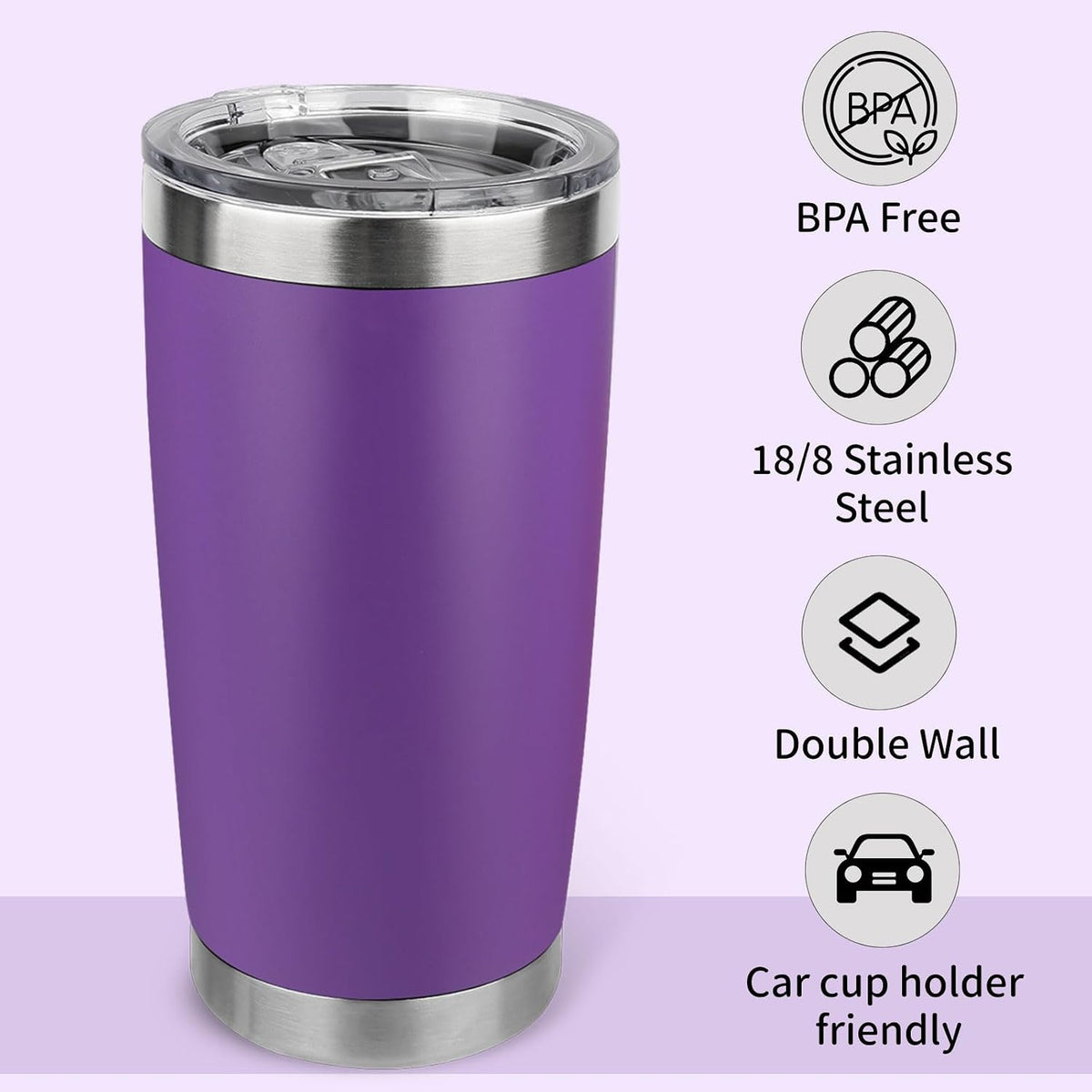 20oz Stainless Steel Tumbler with Lid, Travel Mug - Double Wall Vacuum Powder Coated Cup - Red