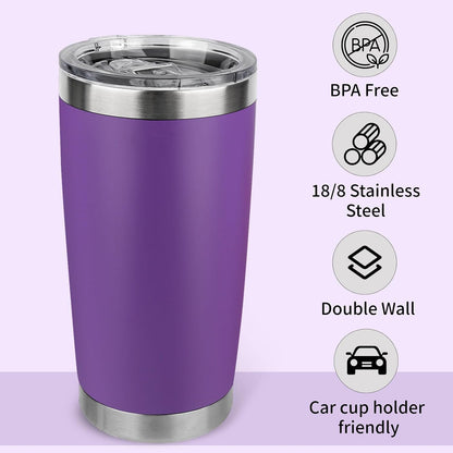 20oz Stainless Steel Tumbler with Lid, Travel Mug - Double Wall Vacuum Powder Coated Cup - Red