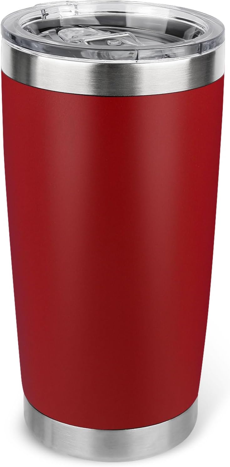 20oz Stainless Steel Tumbler with Lid, Travel Mug - Double Wall Vacuum Powder Coated Cup - Red