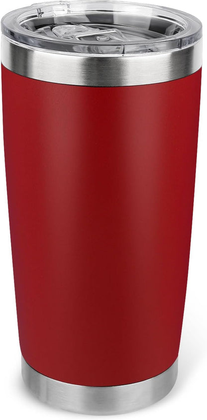 20oz Stainless Steel Tumbler with Lid, Travel Mug - Double Wall Vacuum Powder Coated Cup - Red