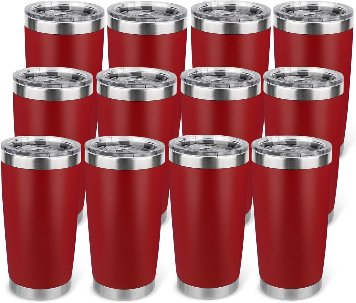 20oz Stainless Steel Tumbler with Lid, Travel Mug - Double Wall Vacuum Powder Coated Cup - Red