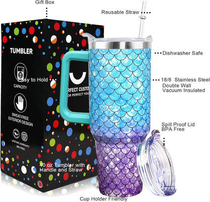 Strawberry Cup 40 OZ Tumbler with Handle Straw Lid Leak Proof | Strawberry Travel Coffee Mug with Handle Insulated for Hot Cold Ice - Christmas Birthday Gifts for Women Cup