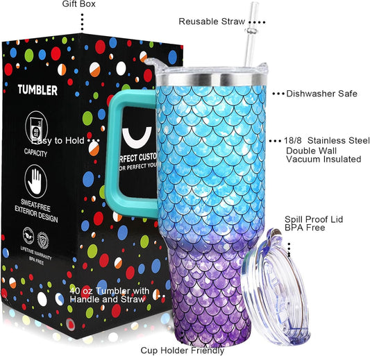 Strawberry Cup 40 OZ Tumbler with Handle Straw Lid Leak Proof | Strawberry Travel Coffee Mug with Handle Insulated for Hot Cold Ice - Christmas Birthday Gifts for Women Cup