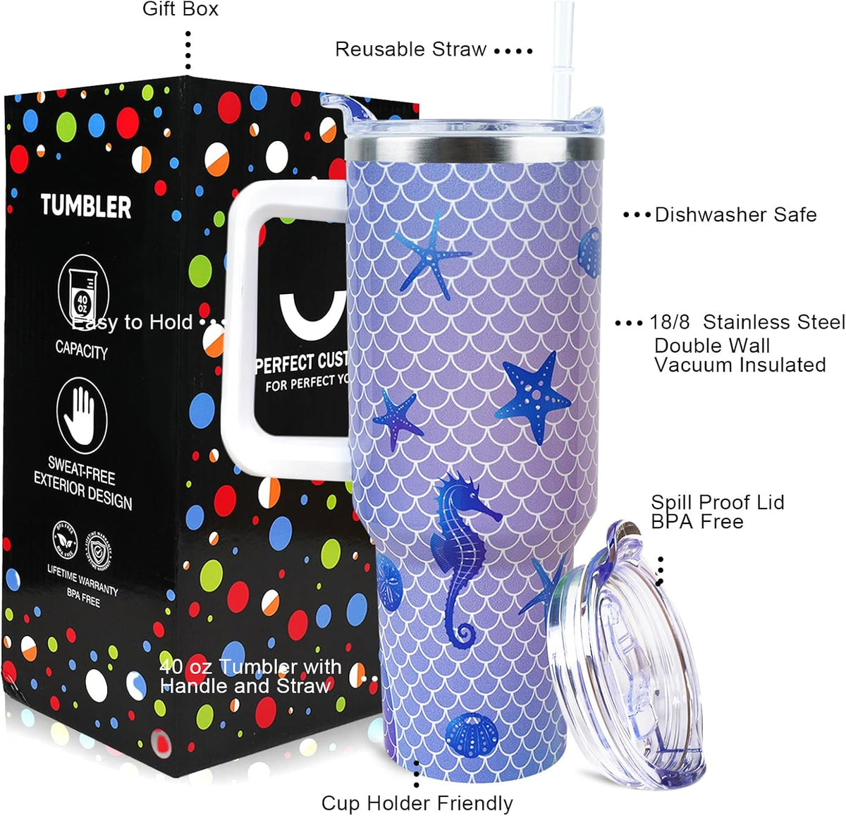 Strawberry Cup 40 OZ Tumbler with Handle Straw Lid Leak Proof | Strawberry Travel Coffee Mug with Handle Insulated for Hot Cold Ice - Christmas Birthday Gifts for Women Cup