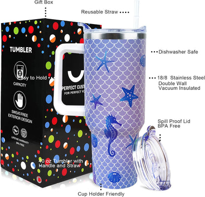 Strawberry Cup 40 OZ Tumbler with Handle Straw Lid Leak Proof | Strawberry Travel Coffee Mug with Handle Insulated for Hot Cold Ice - Christmas Birthday Gifts for Women Cup