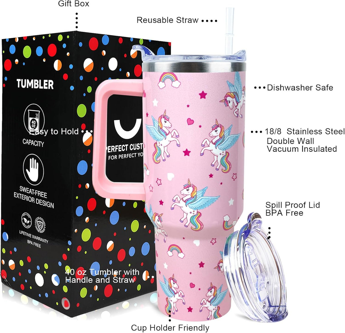 Strawberry Cup 40 OZ Tumbler with Handle Straw Lid Leak Proof | Strawberry Travel Coffee Mug with Handle Insulated for Hot Cold Ice - Christmas Birthday Gifts for Women Cup