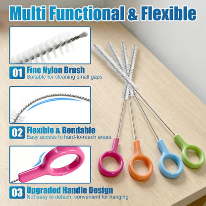 4 Pcs Straw Cleaner Brush Set with Color Hanging Loop