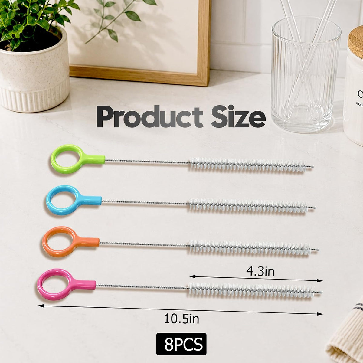 4 Pcs Straw Cleaner Brush Set with Color Hanging Loop