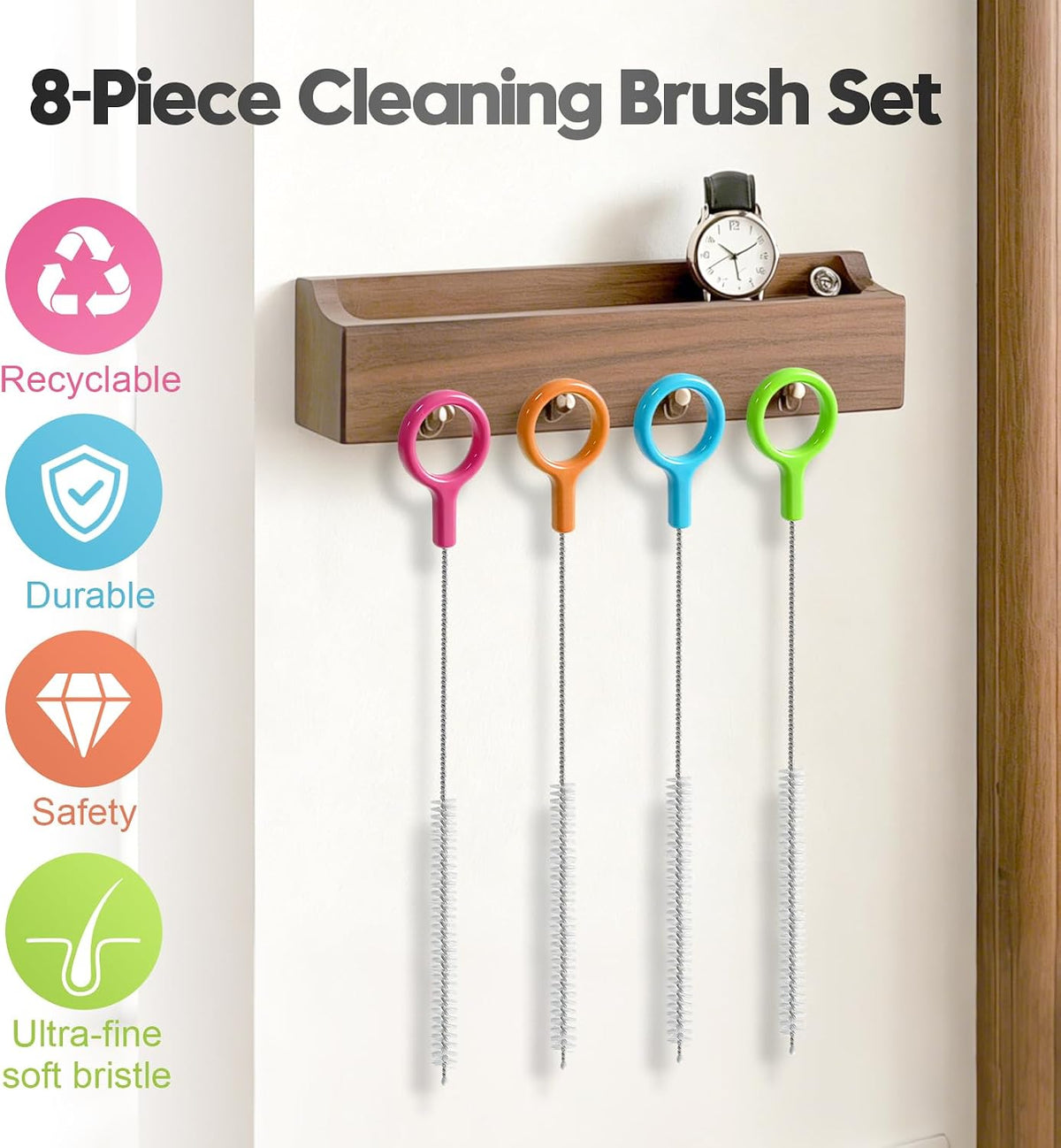 4 Pcs Straw Cleaner Brush Set with Color Hanging Loop