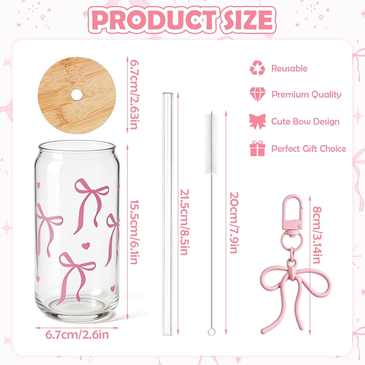 Matcha Cup, 18OZ Cute Glass with Lid and Straw
