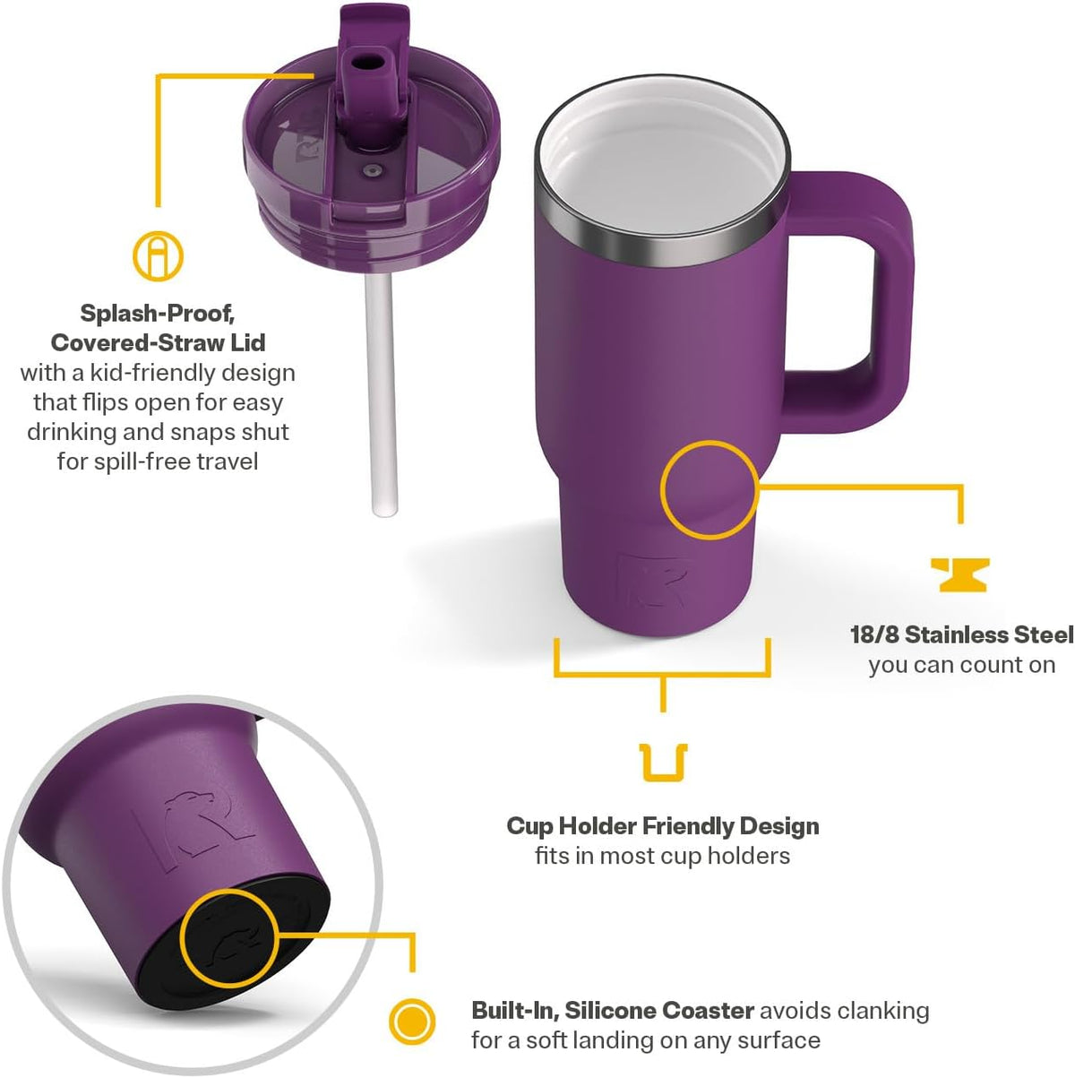 16oz Little Road Trip Tumbler, Straw Lid and Handle, Berry Jam